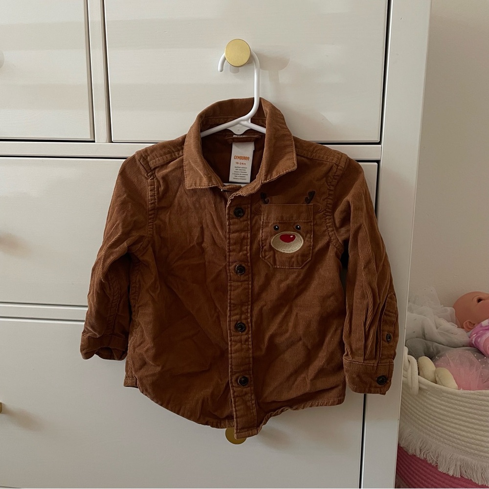 Gymboree Brown Corduroy Reindeer Shirt 18-24